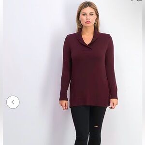 Market & Spruce Cowl-neck Long Line Tunic Sweater, Maroon, XXL